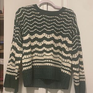 JODIFL Forest Green and Cream Wave Pattern Sweater